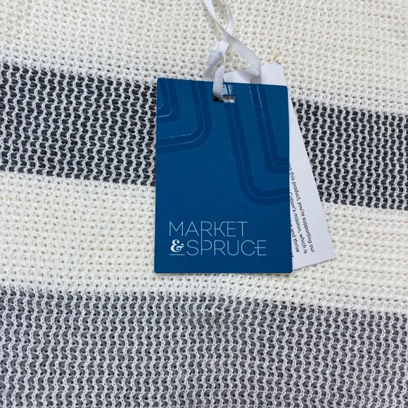 Market & Spruce Striped Knit Sweater White Gray Long Sleeve Lightweight Size XXL - Picture 4 of 5